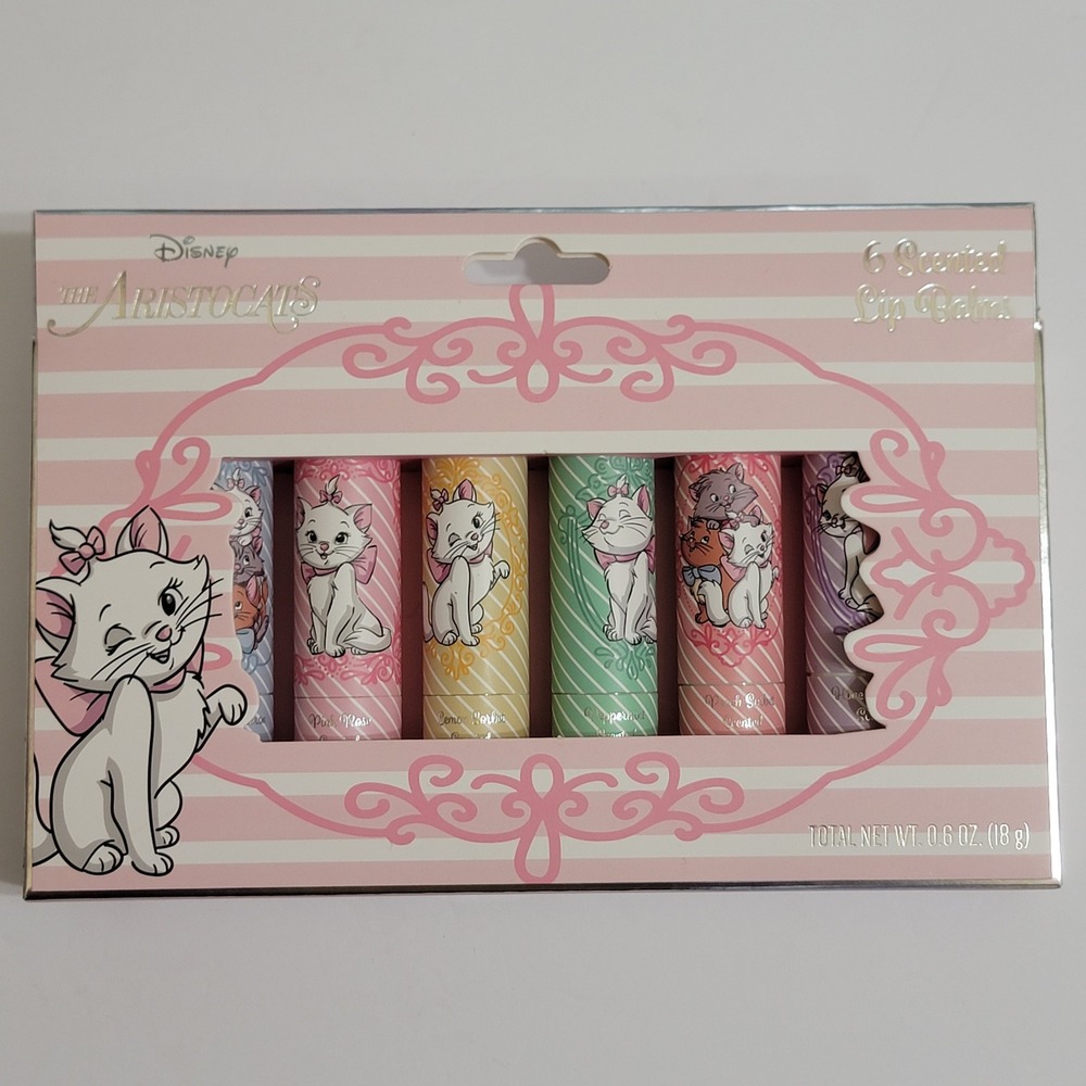 NIB Disney The Aristocats 6 Scented Lip Balms Set Marie Duchess Marie Kitten - Picture 2 of 7